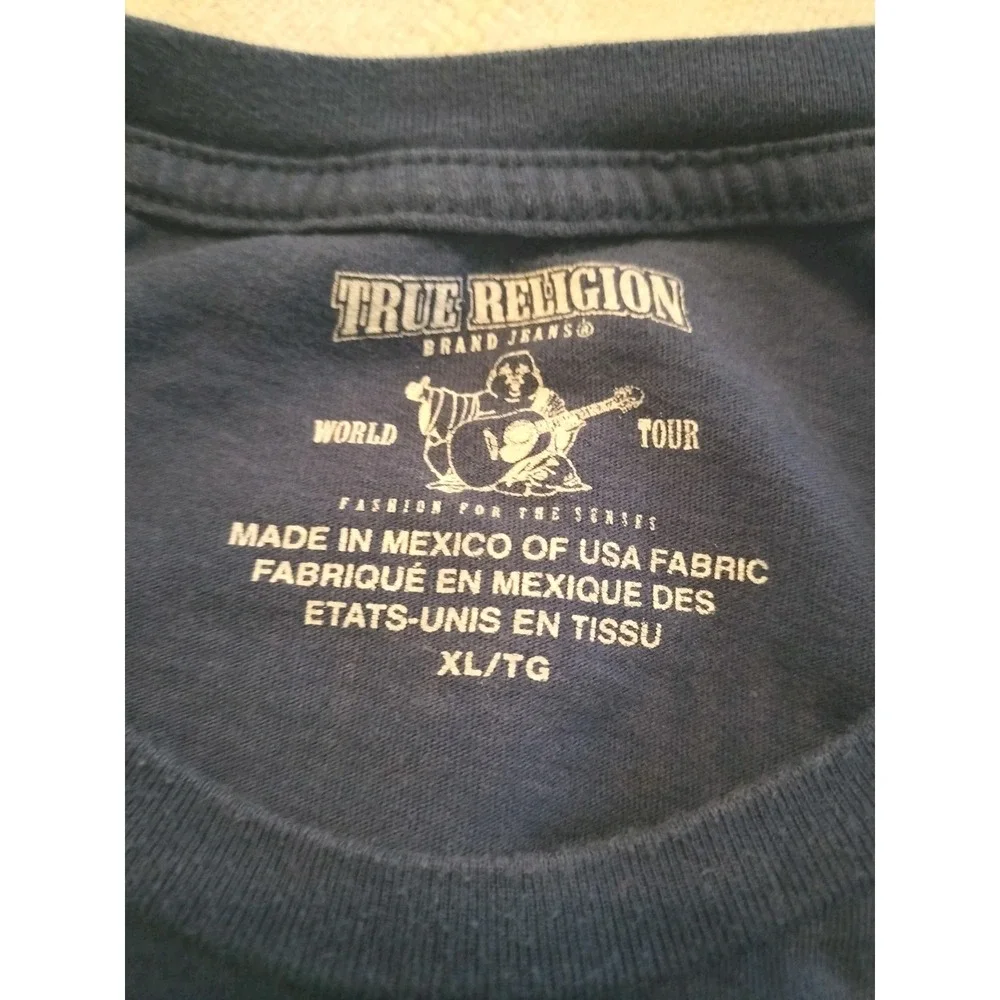 True Religion Exclamation Pocket Tee Blue Men's XL Fits Slim L / M‎ 21.5x26.5